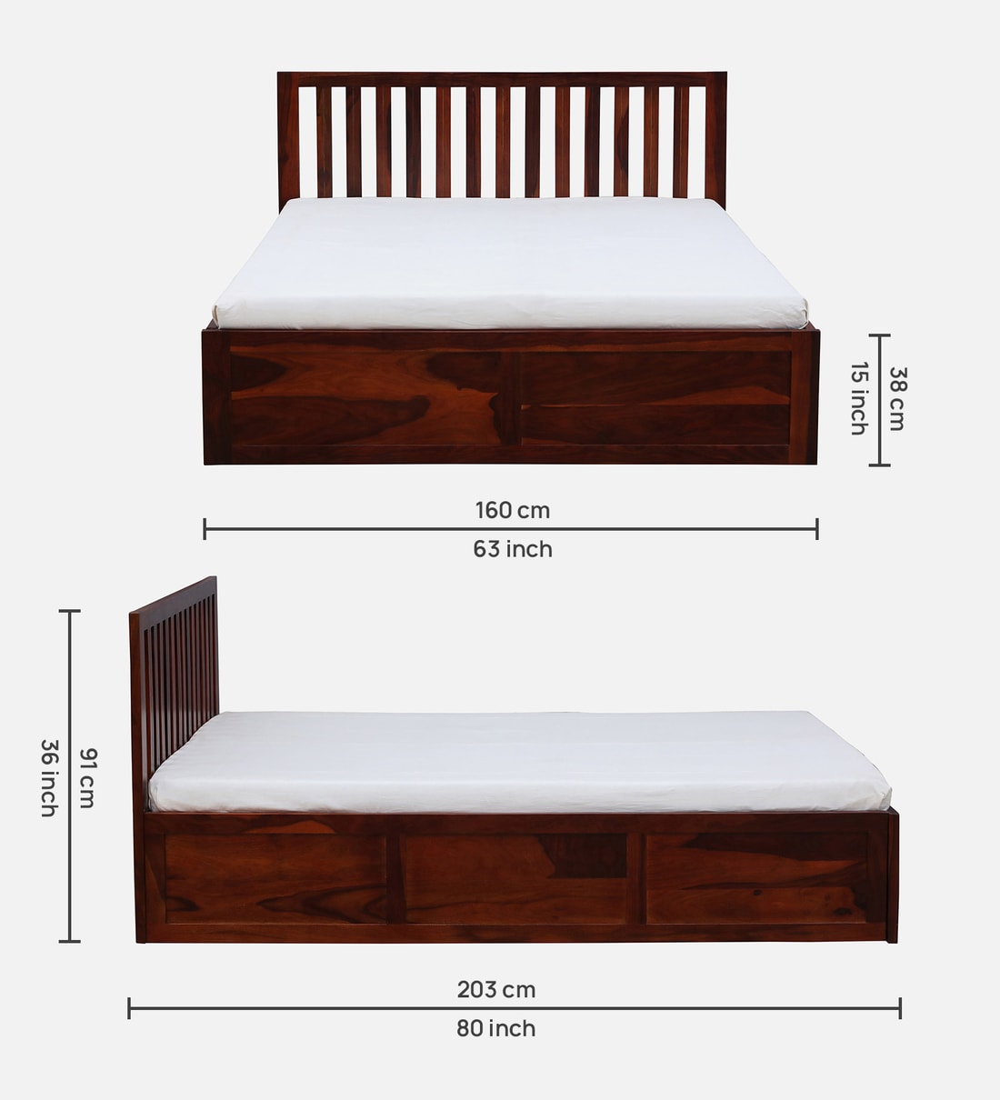 Buy Eva Sheesham Wood Queen Size Bed In Honey Oak Finish With Box