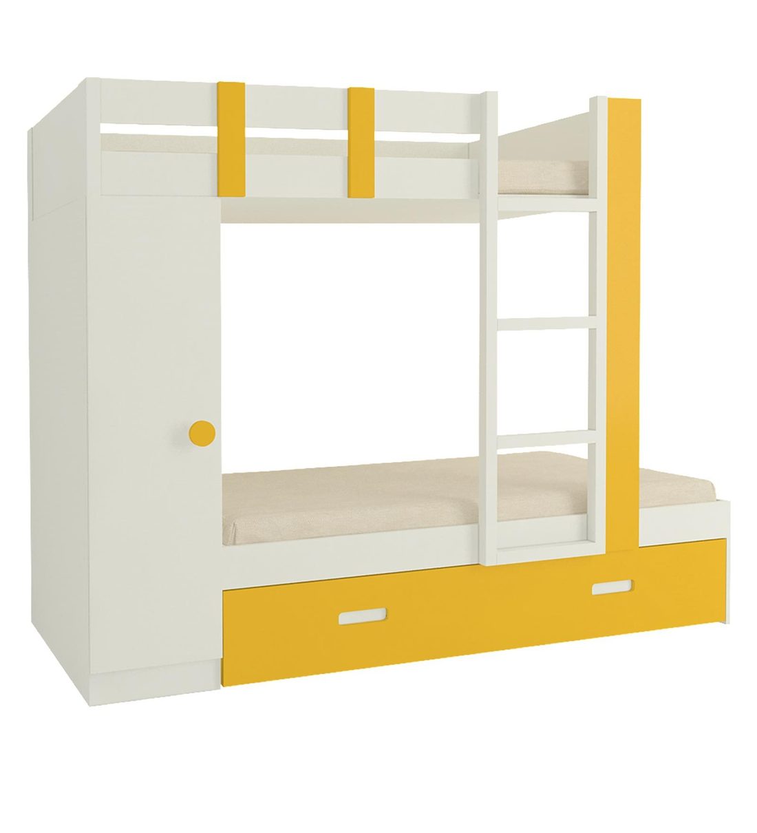 Buy Evita Twin Bunk Bed With Trundle Pullout Cum Wardrobe In Mango Yellow Colour By Adona Online 9334