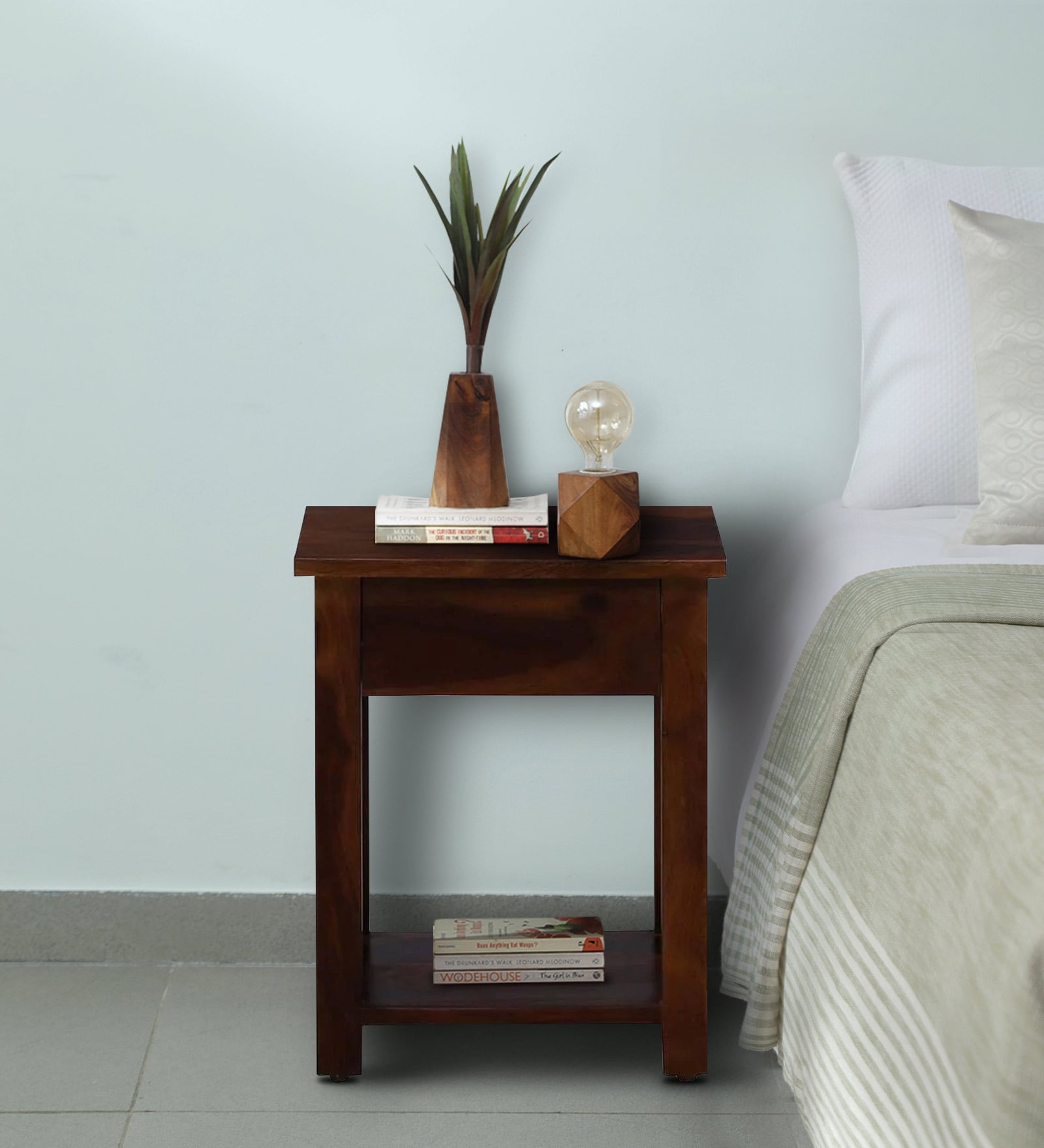 Eva Sheesham Wood Bedside Table In Provincial Teak Finish