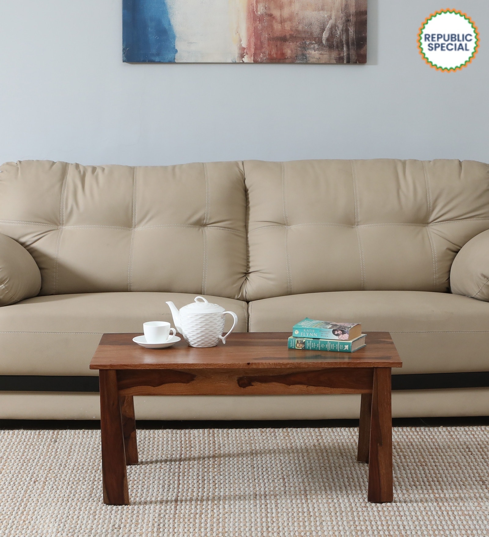 Eva Sheesham Wood Coffee Table In Rustic Teak Finish