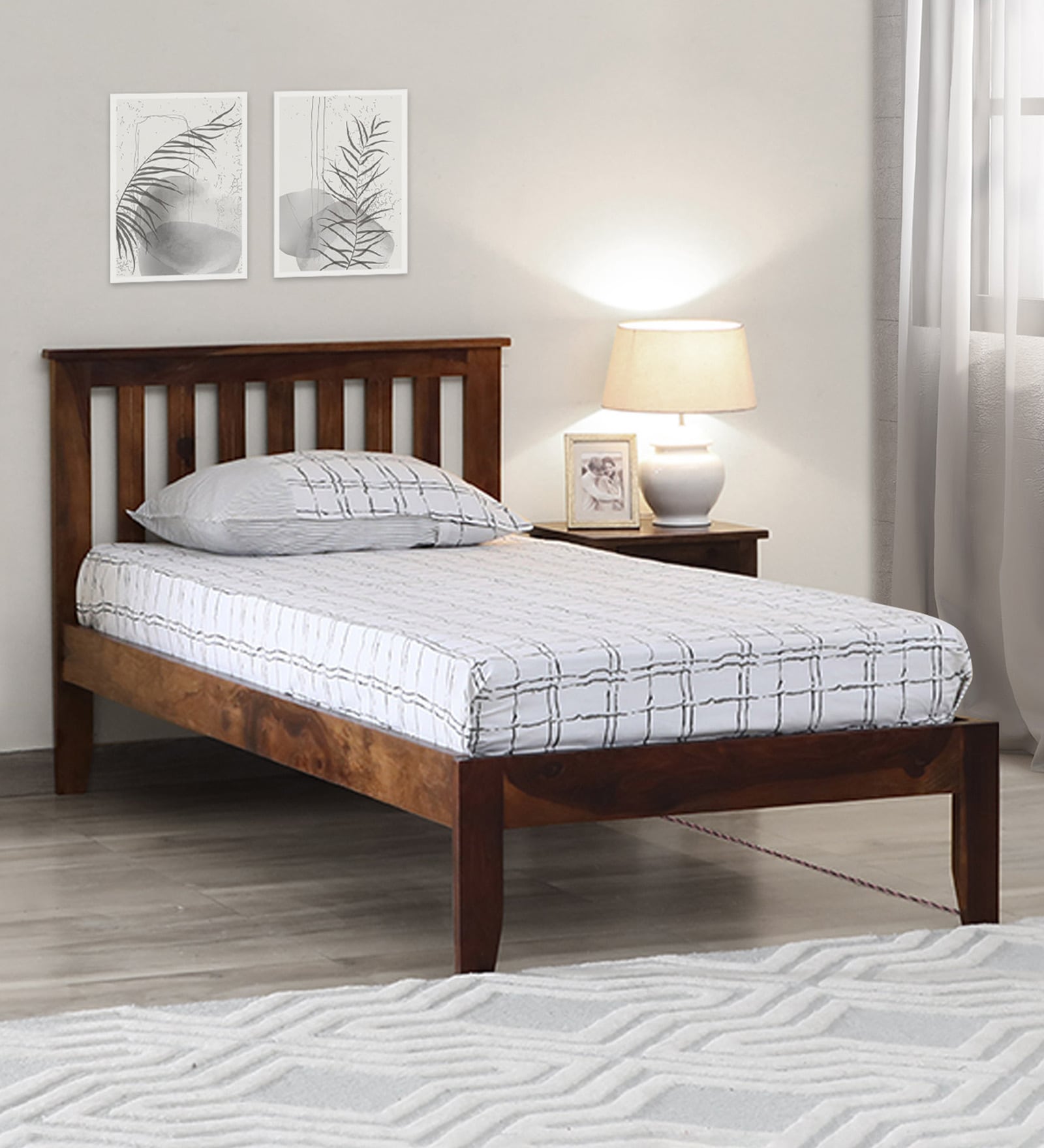 Eva Sheesham Wood Single Bed In Provincial Teak Finish
