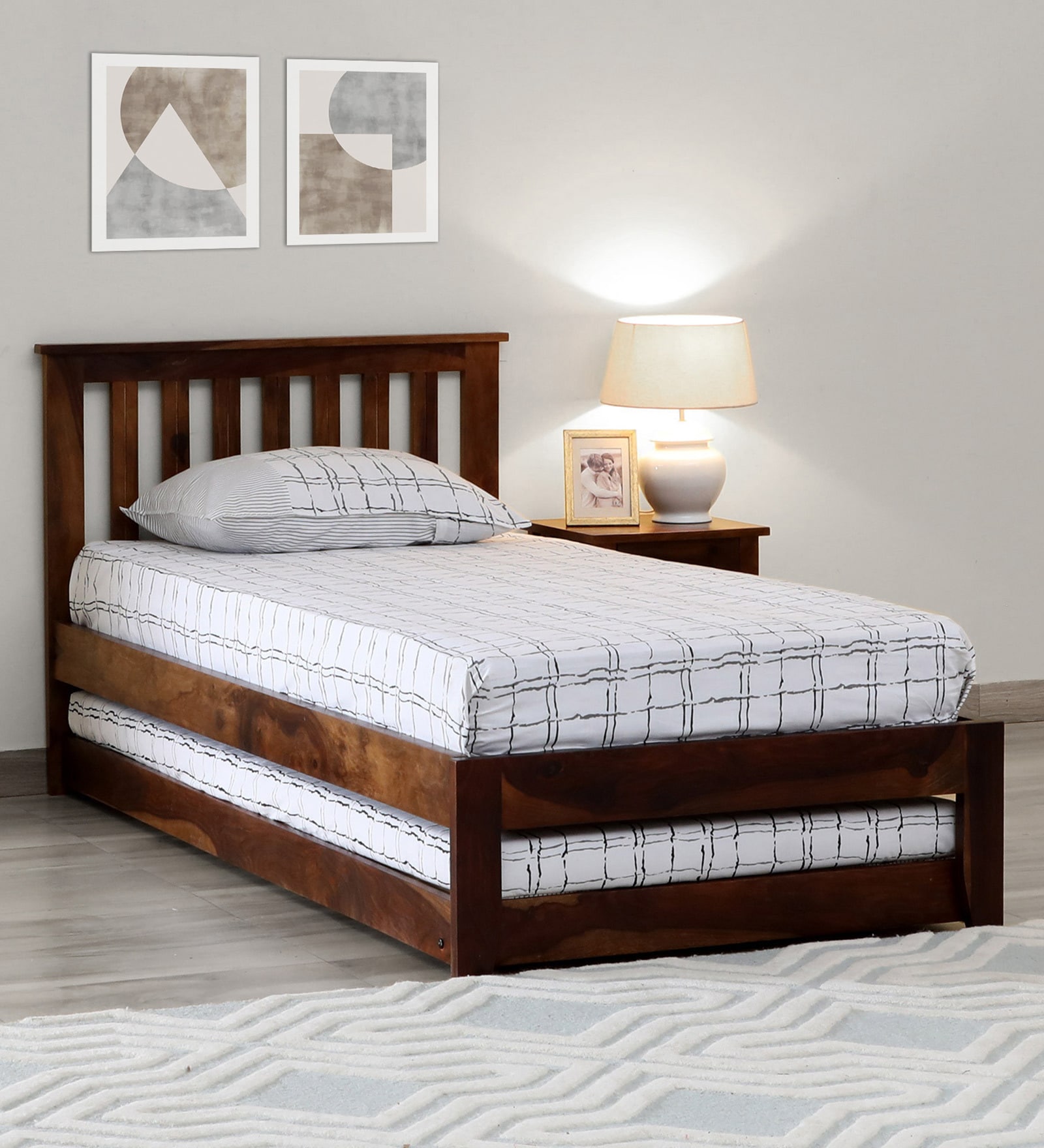 Eva Sheesham Wood Single Bed In Provincial Teak Finish with Trundle