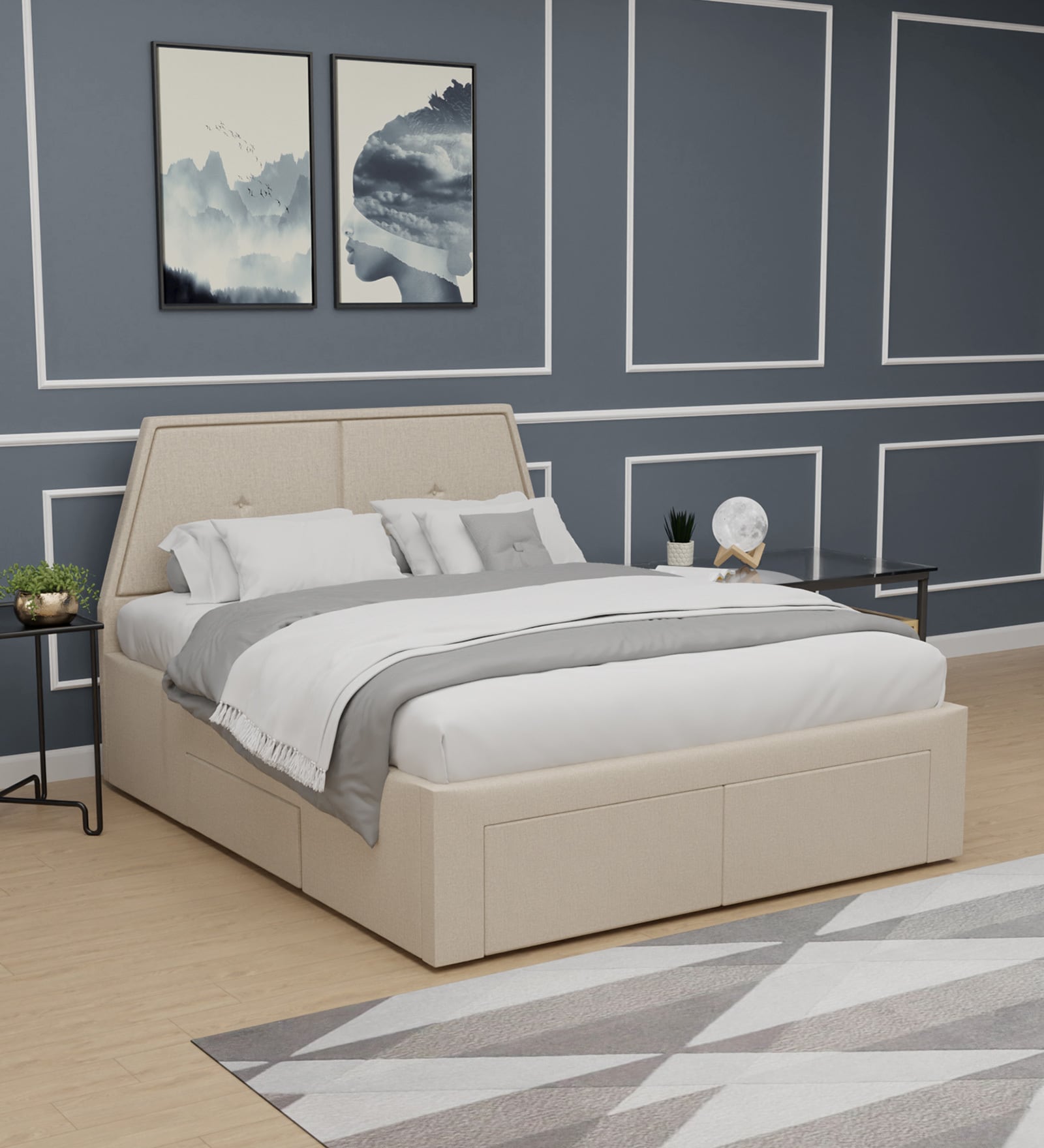 Buy Eva Queen Size Bed In Beige Colour With Drawer Storage at 17% OFF ...