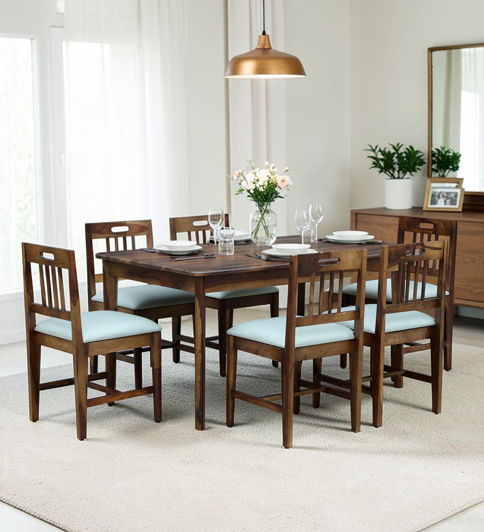 Evelyn Sheesham Wood 6 Seater Dining set in provincial Teak Finish Evelyn Sheesham Wood 6 Seater Dining set in provincial Teak Finish