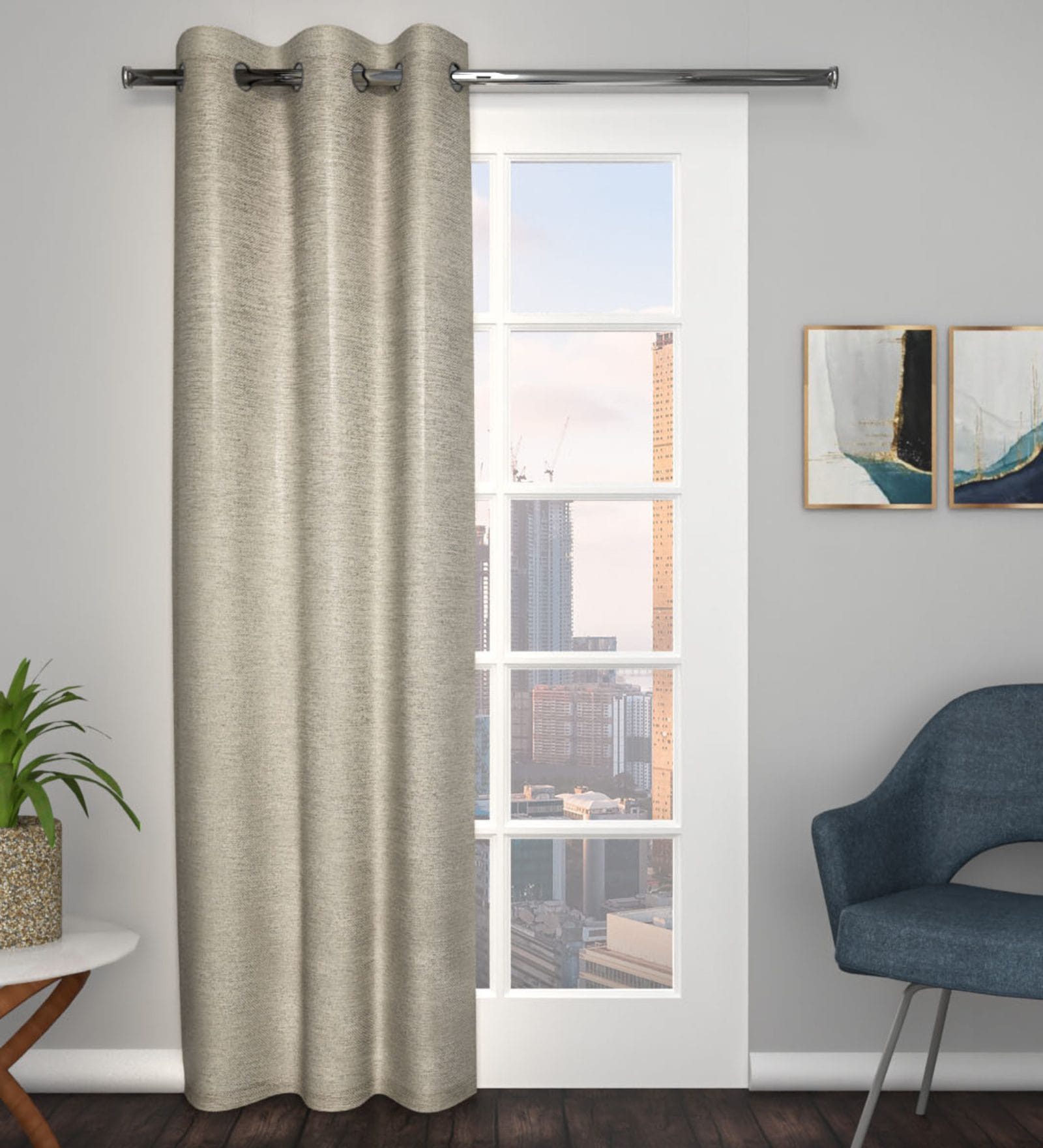 Evergreen Premium Jute Solid 9ft Light Filtering Eyelet Longdoor Curtain (1 Pc)