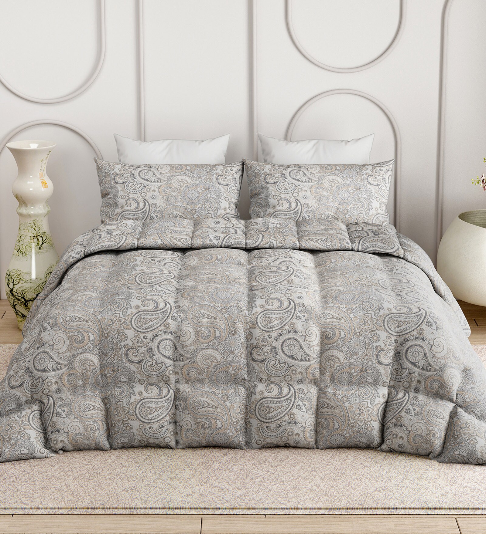 Grey Everyday King Size Bedding Set with 180TC Bedsheet With Comforter & 2pc Pillow Covers