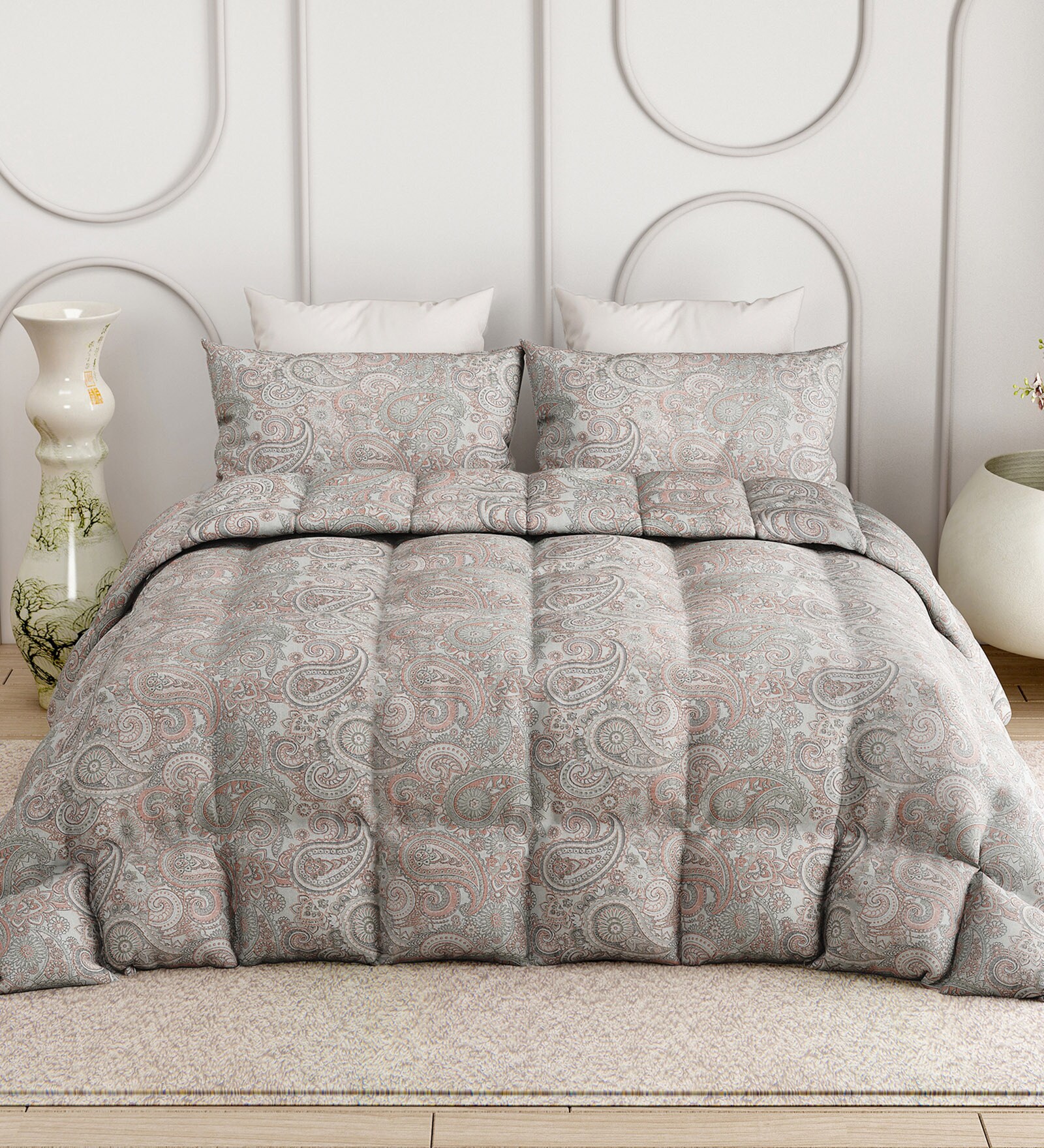 Grey Everyday King Size Bedding Set with 180TC Bedsheet With Comforter & 2pc Pillow Covers