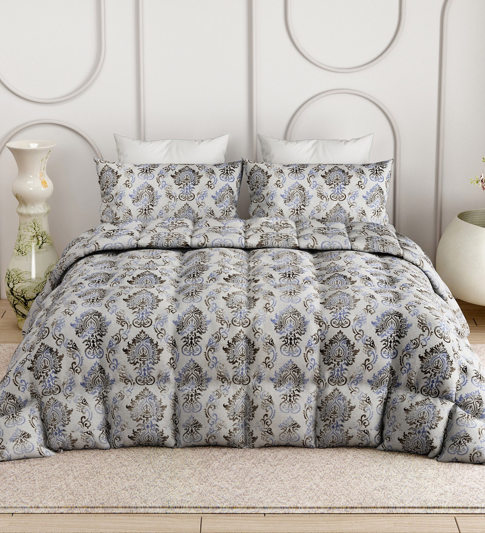 Grey Everyday King Size Bedding Set with 180TC Bedsheet With Comforter & 2pc Pillow Covers