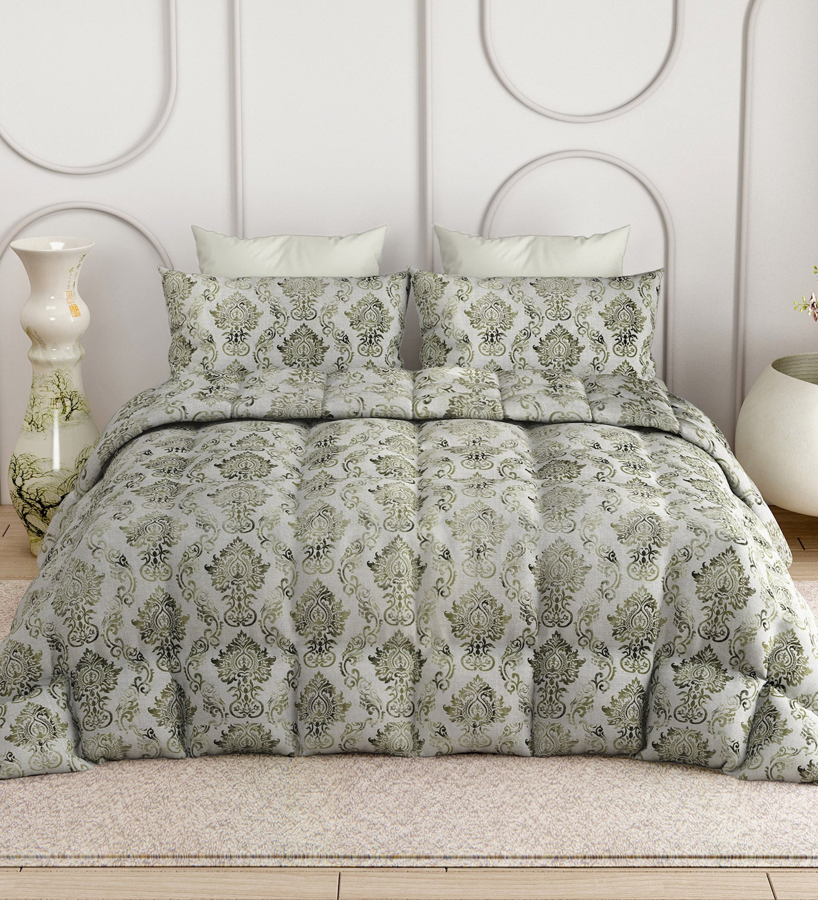 Grey Everyday King Size Bedding Set with 180TC Bedsheet With Comforter & 2pc Pillow Covers