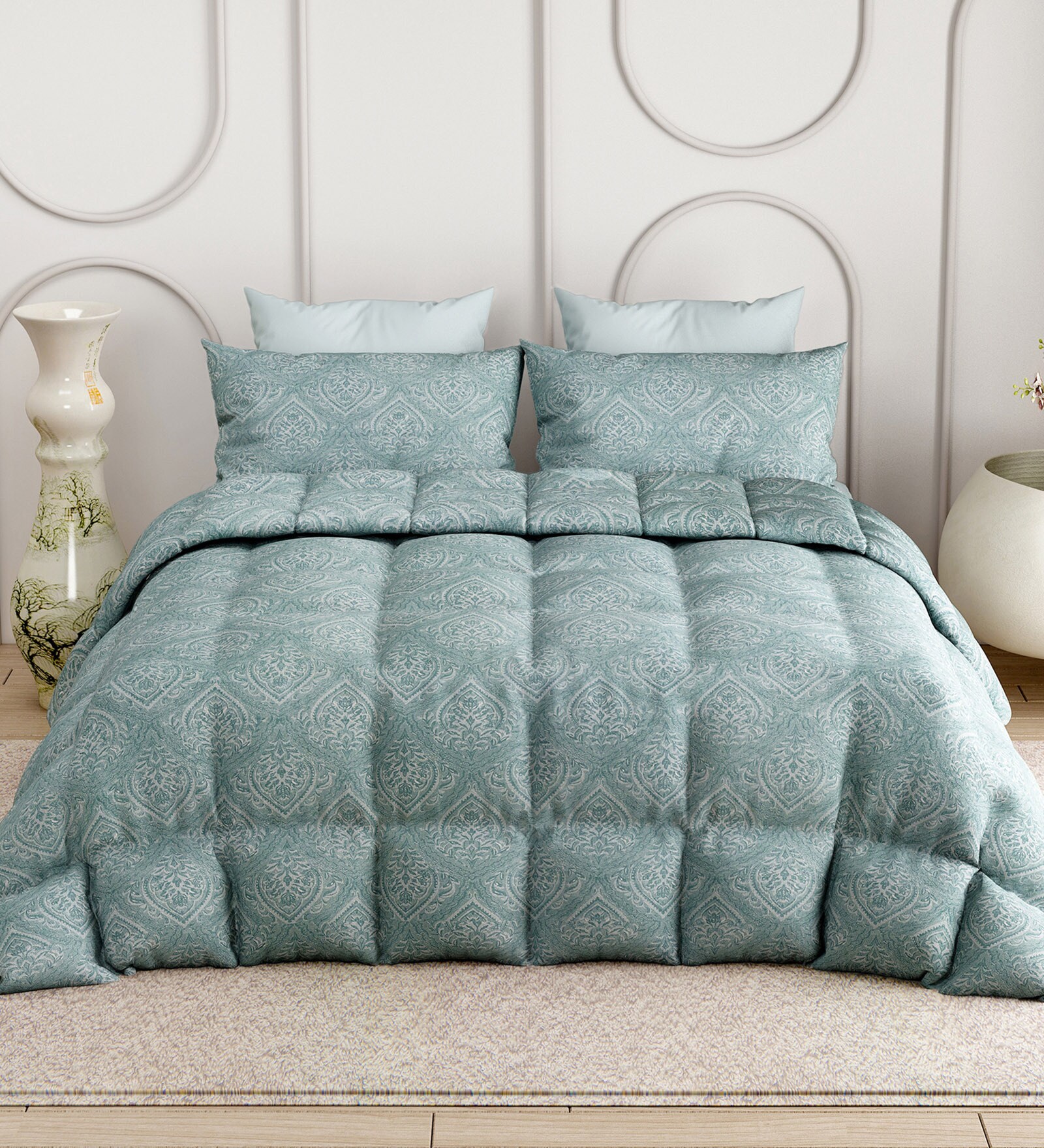 Green Everyday King Size Bedding Set with 180TC Bedsheet With Comforter & 2pc Pillow Covers