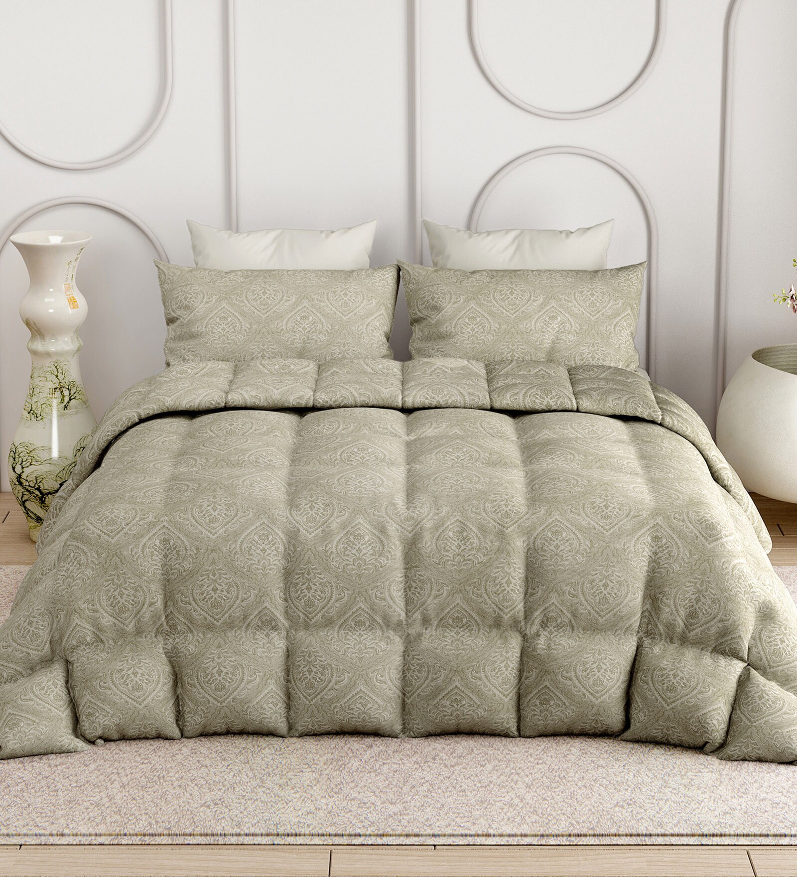 Beige Everyday King Size Bedding Set with 180TC Bedsheet With Comforter & 2pc Pillow Covers