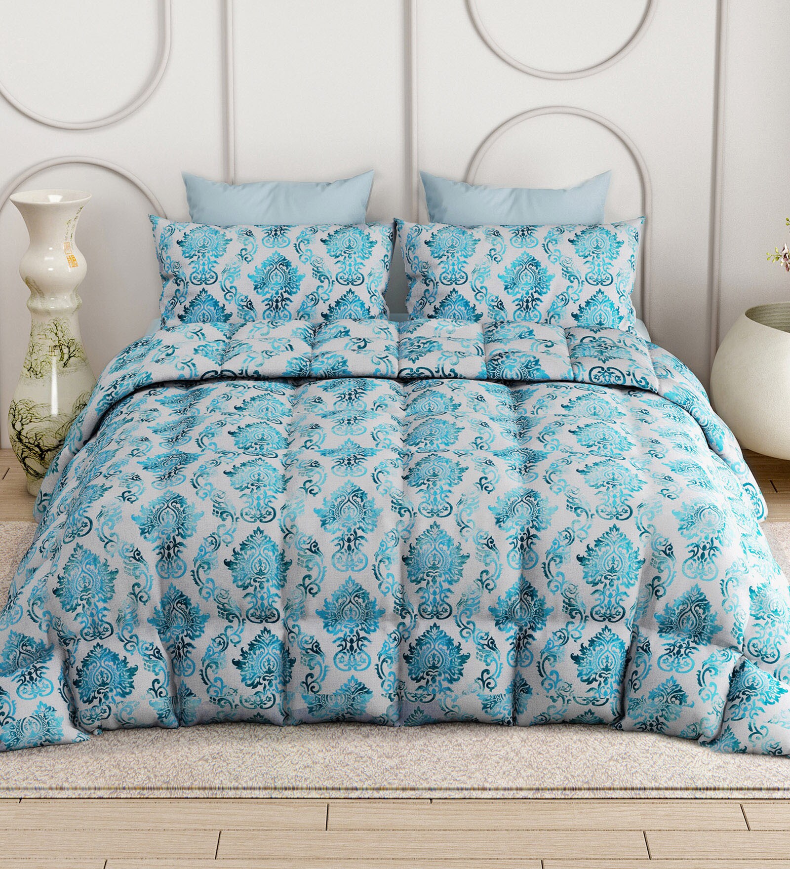 Blue Everyday King Size Bedding Set with 180TC Bedsheet With Comforter & 2pc Pillow Covers