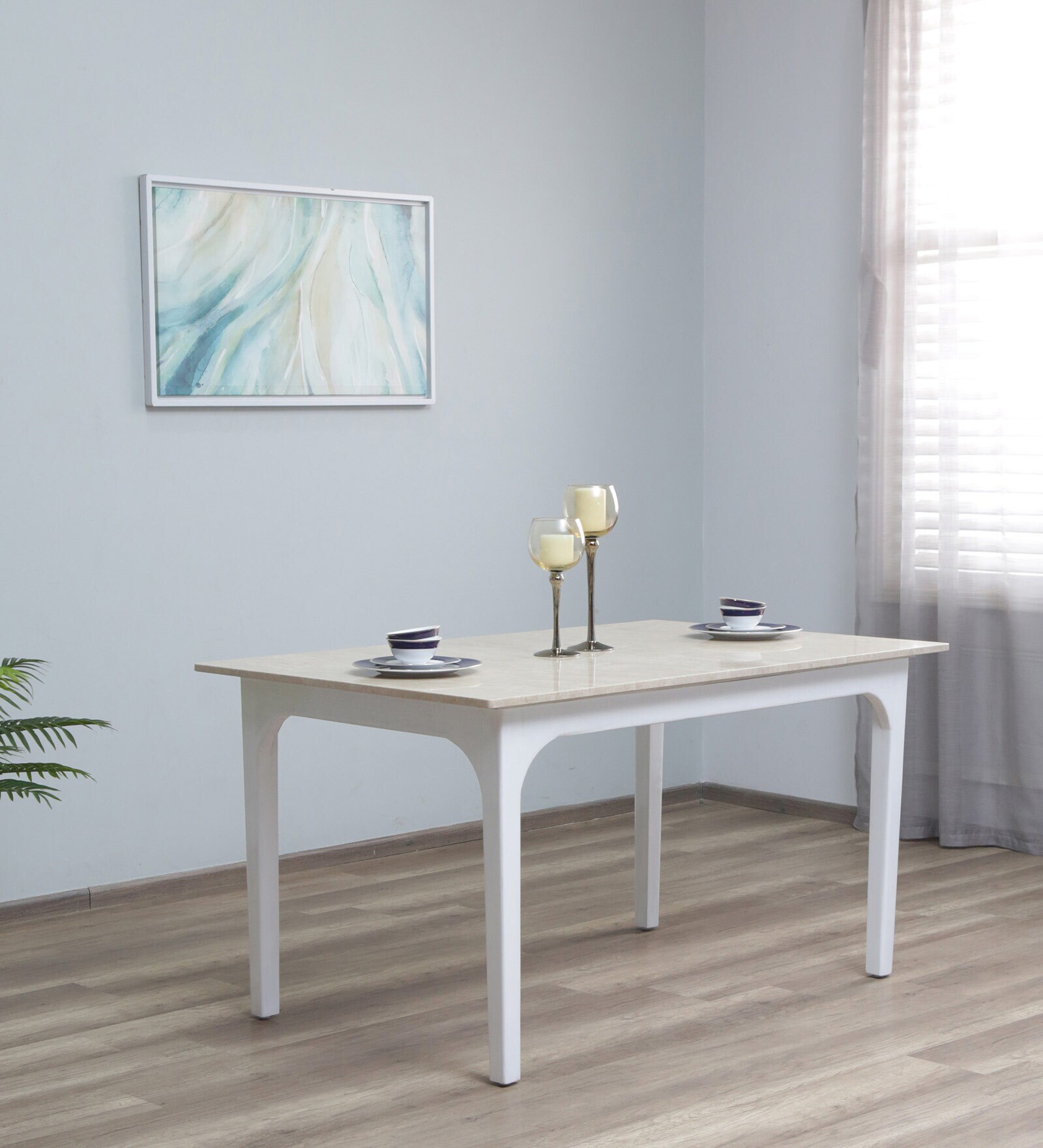 Evika Solid Wood 6 Seater Dining Table In Distress White