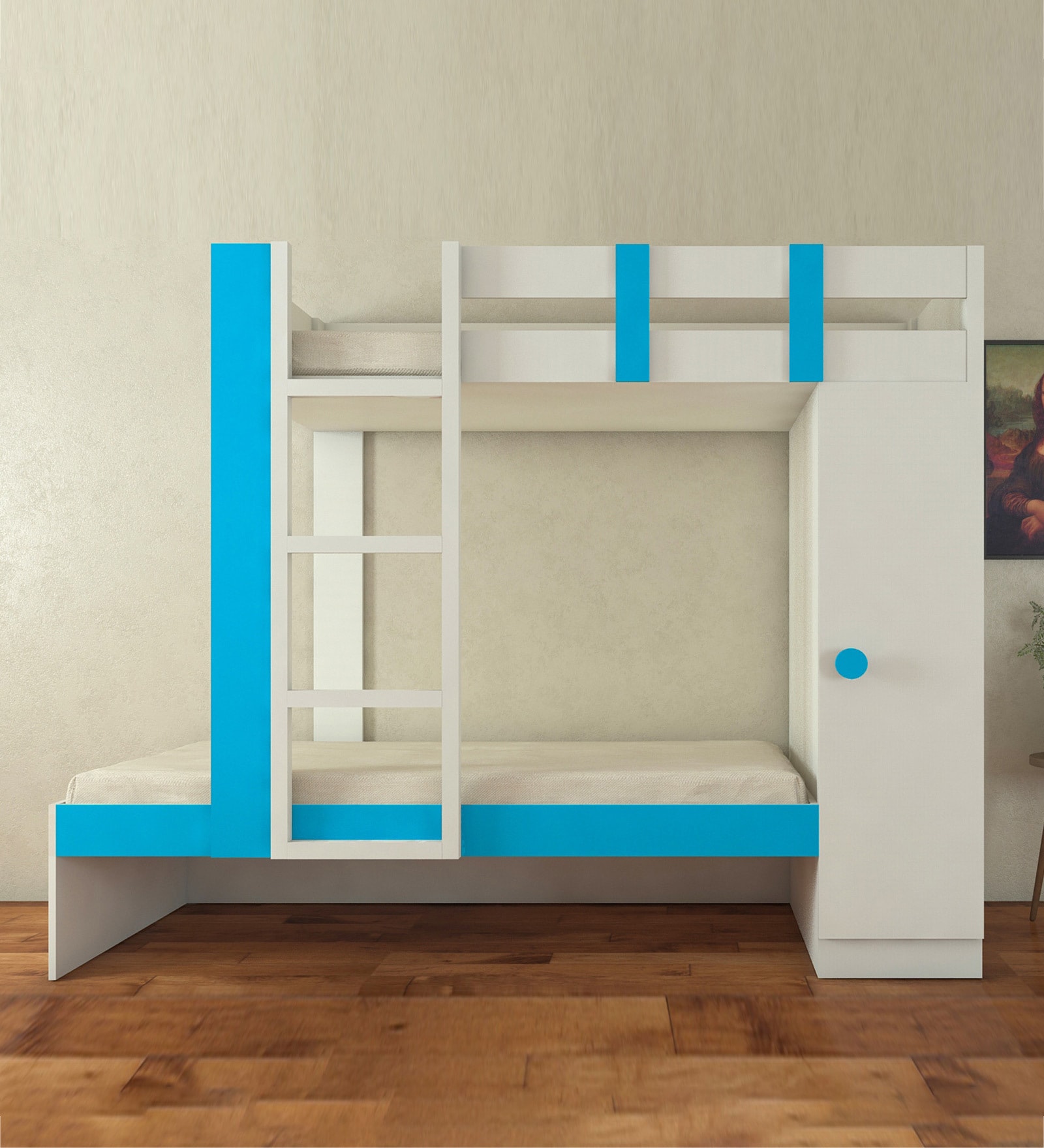 Evita Twin Bunk Bed-cum-Wardrobe in Azure Blue Colour
