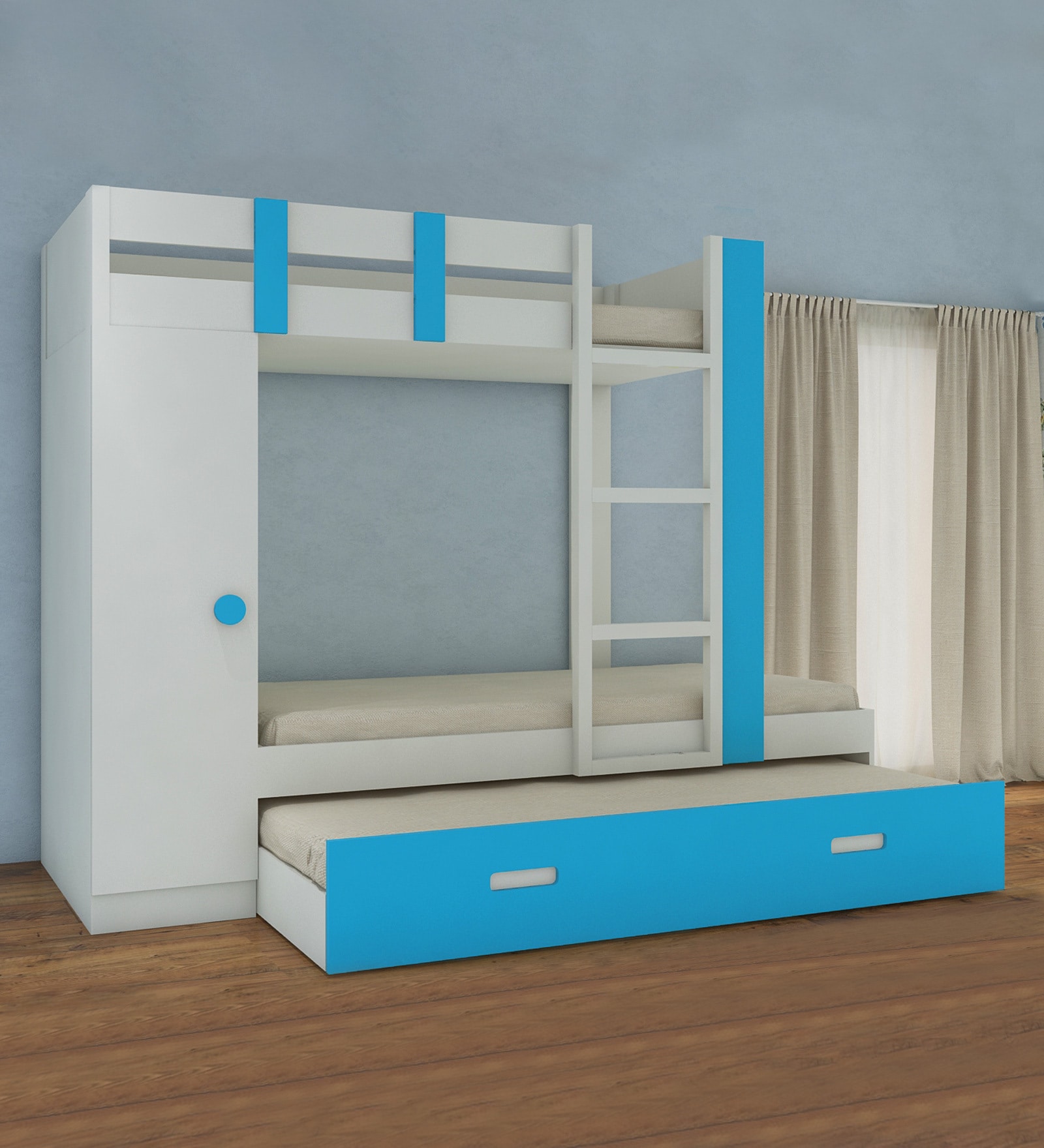 Buy Evita Bunk Bed in Azure Blue Colour with Drawer Storage at 23% OFF ...