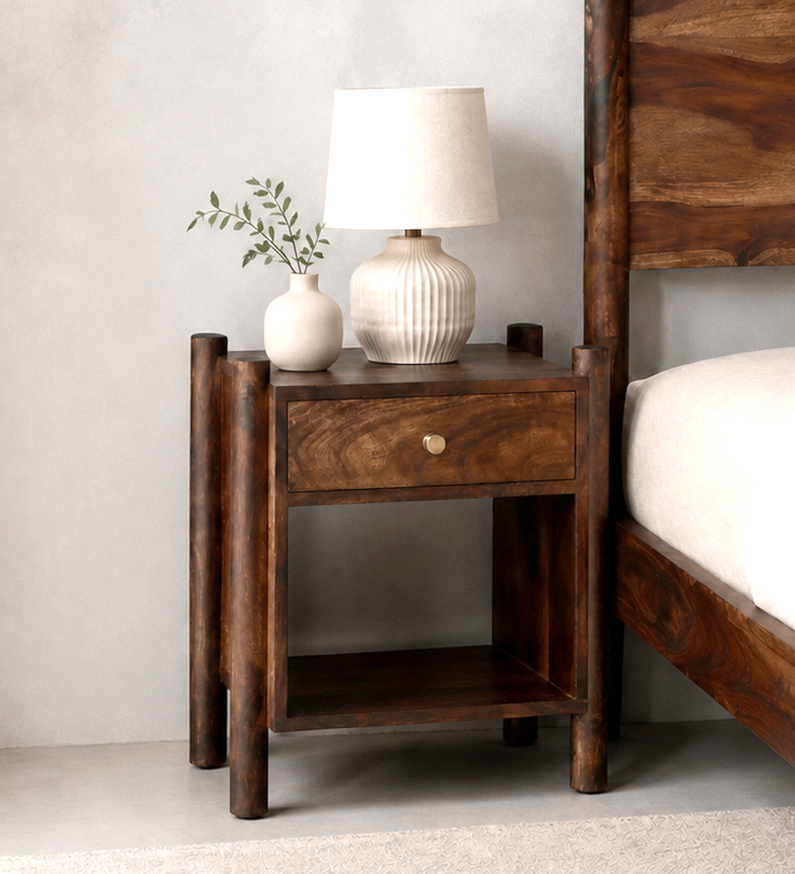 Swoon Sheesham Wood Bed Side Table in Provincial Teak Finish Swoon Sheesham Wood Bed Side Table in Provincial Teak Finish