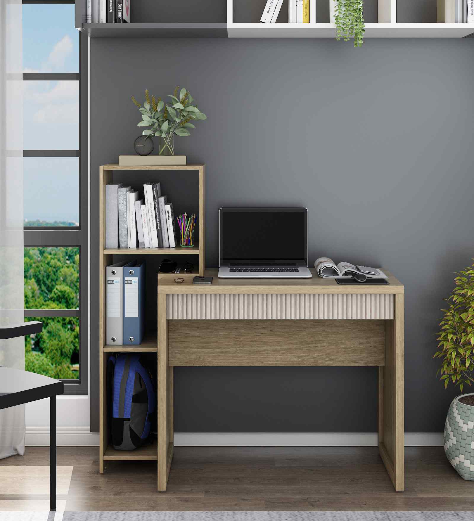 Evox Writing Table In Santana Oak & Bamboo Finish