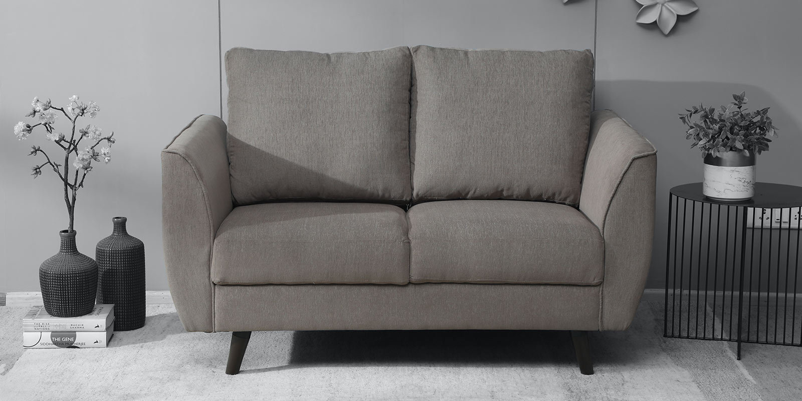 Azor Fabric 2 Seater Sofa In Sandy Brown Colour Azor Fabric 2 Seater Sofa In Sandy Brown Colour