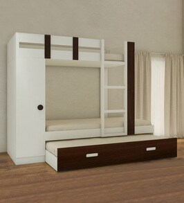 Buy Evita Twin Bunk Bed With Trundle Pullout Cum Wardrobe In Coffee Walnut Colour By Adona Online Trundle Bunk Beds Bunk Beds Kids Furniture Pepperfry Product