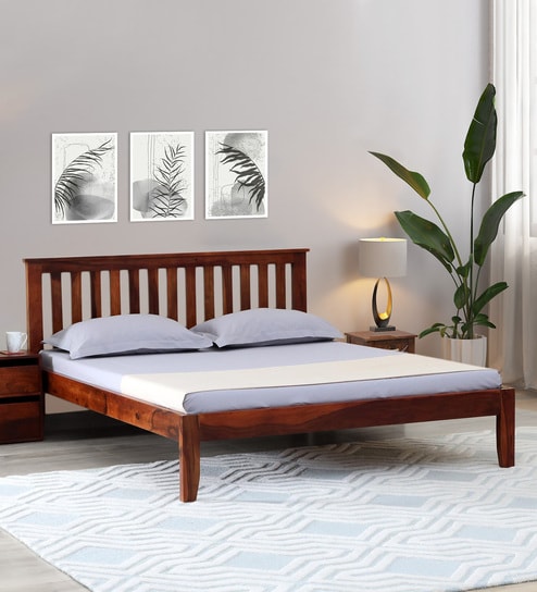 Eva Sheesham Wood King Size Bed In Honey Oak Finish