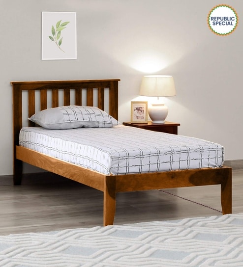 Eva Sheesham Wood Single Bed In Rustic Teak Finish