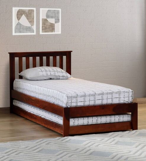 Eva Sheesham Wood Single Bed In Honey Oak Finish With Trundle