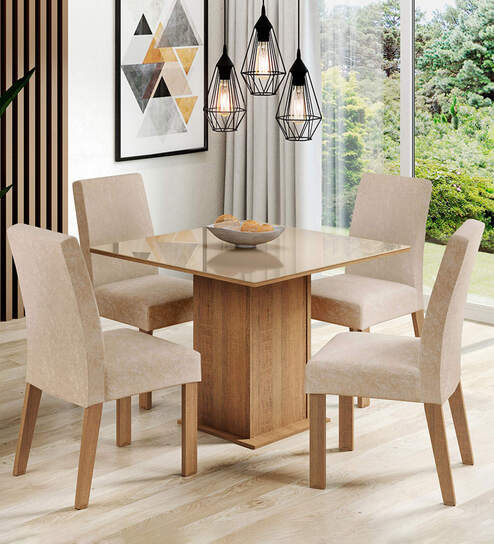 Evelin 4 Seater Dining Set in Wood Finish