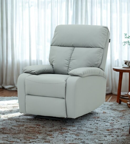 Evelyn Leatherette 1 Seater Manual Recliner In Light Grey Color