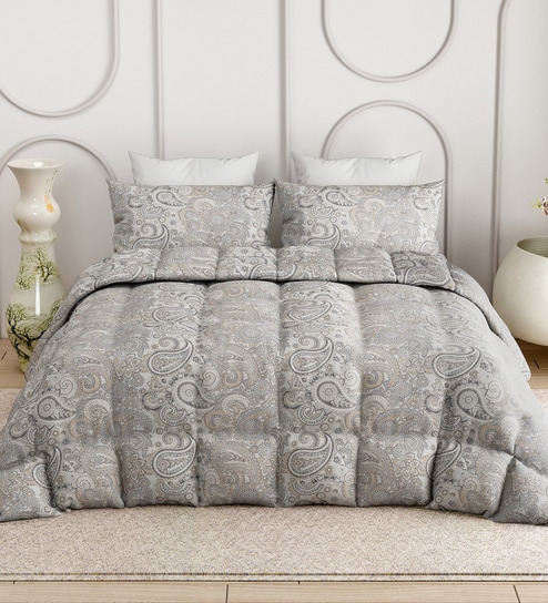 Grey Everyday King Size Bedding Set with 180TC Bedsheet With Comforter & 2pc Pillow Covers