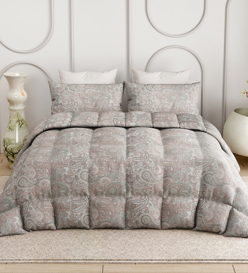 Grey Everyday King Size Bedding Set with 180TC Bedsheet With Comforter & 2pc Pillow Covers