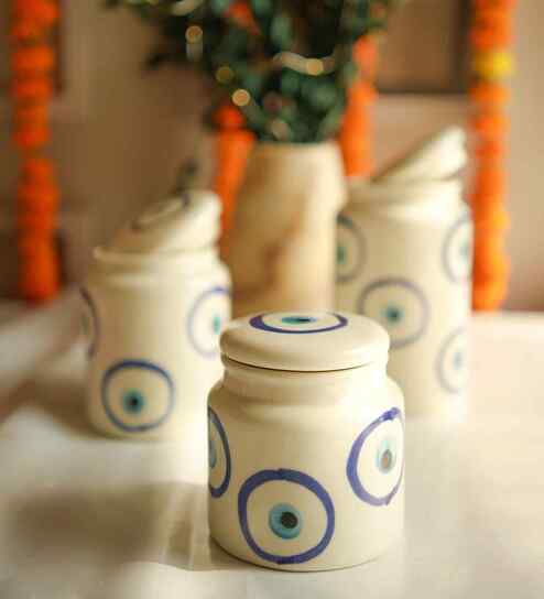 Blue Evil Eyes Glass Jar Set of 3