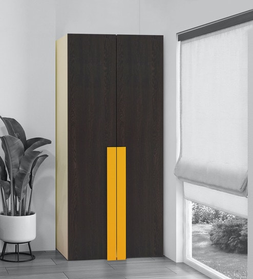 Evita 2-Door Wardrobe with Drawers in Antique Ebony & Mango Yellow Finish