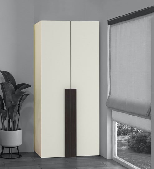 Evita 2-Door Wardrobe with Drawers in Ivory & Antique Ebony Finish