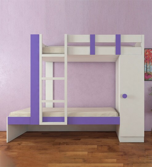 Evita Twin Bunk Bed Cum Wardrobe In Lavender Purple Colour By Adona