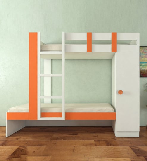Evita Twin Bunk Bed-cum-Wardrobe in Light Orange Colour