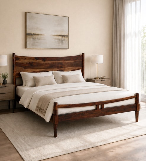Swoon Sheesham Wood Queen Size Bed in Provincial Teak Finish