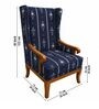 Evren Teak Wood Wing Chair With Suede Fabric In Dark Blue Colour