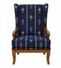 Evren Teak Wood Wing Chair With Suede Fabric In Dark Blue Colour
