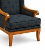 Evren Teak Wood Wing Chair With Suede Fabric In Dark Blue Colour