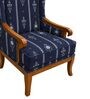 Evren Teak Wood Wing Chair With Suede Fabric In Dark Blue Colour