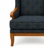 Evren Teak Wood Wing Chair With Suede Fabric In Dark Blue Colour