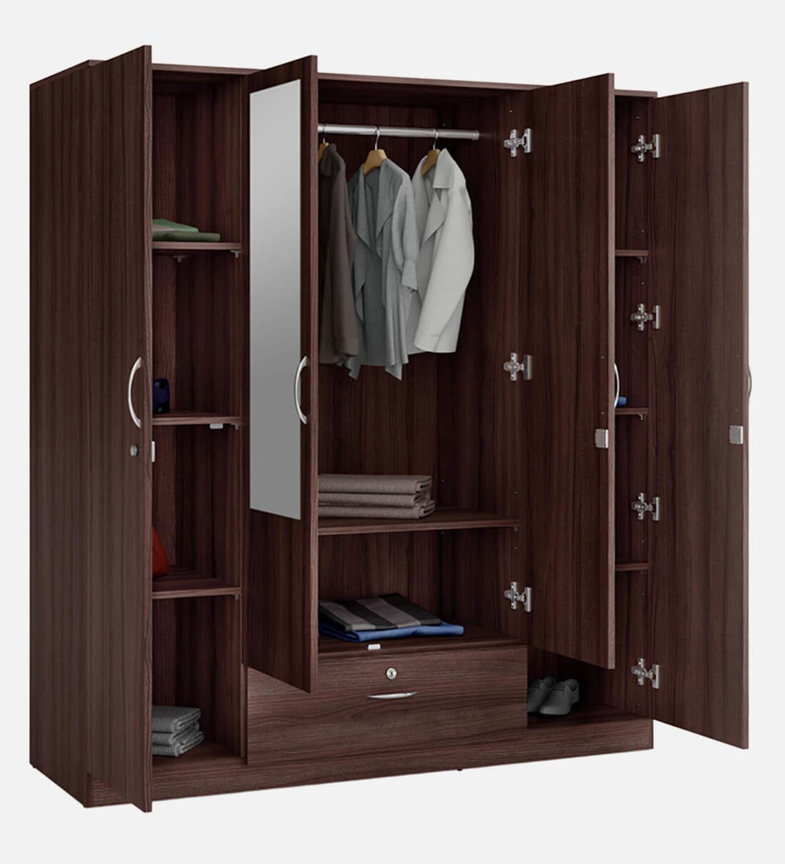 Ewa 4-Door Wooden Wardrobe with Mirror