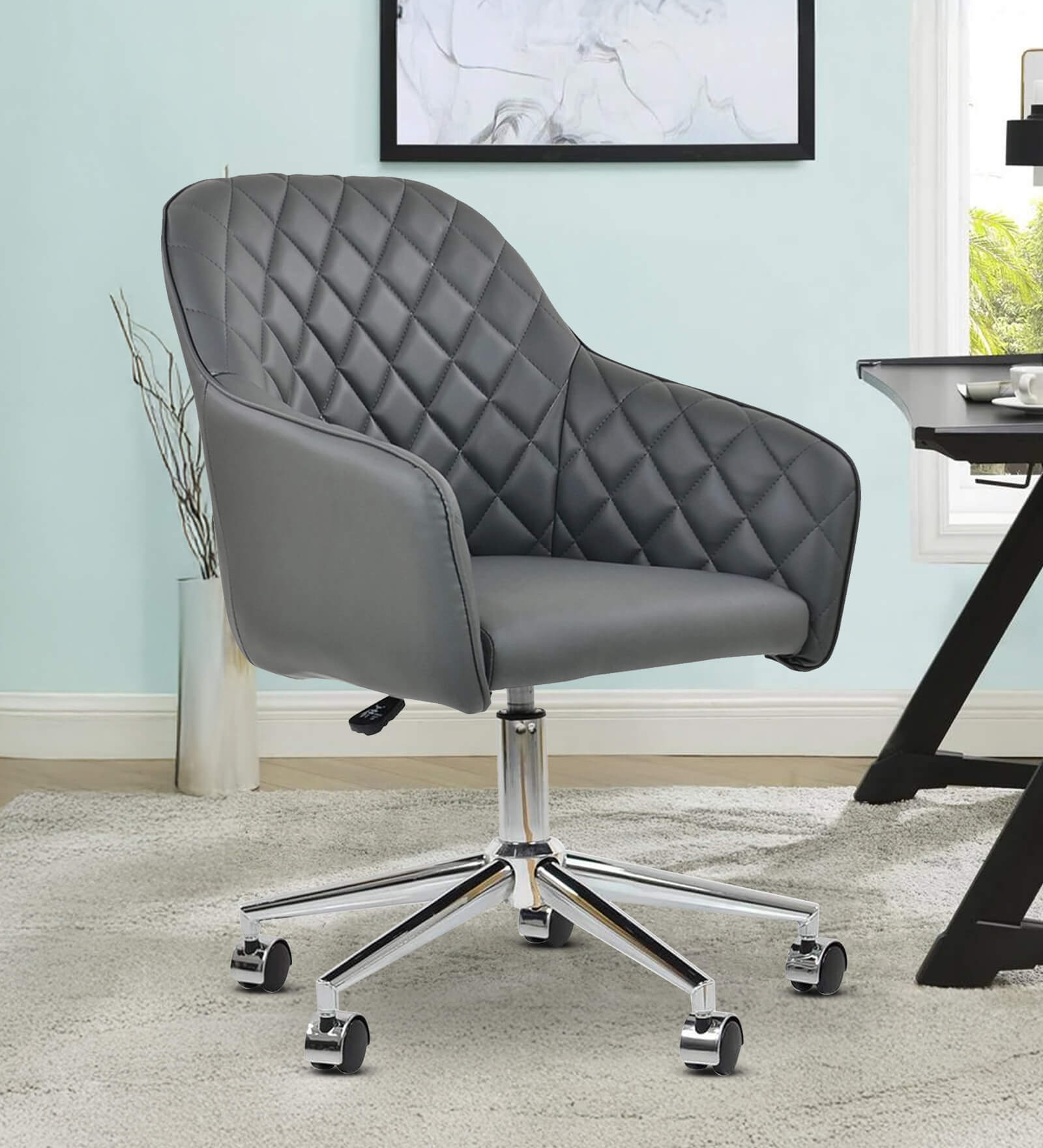 Ewa Leatherette Guest Chair In Grey Colour