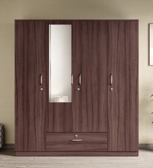 Ewa 4 Door Warobe with Mirror in Brown Finish