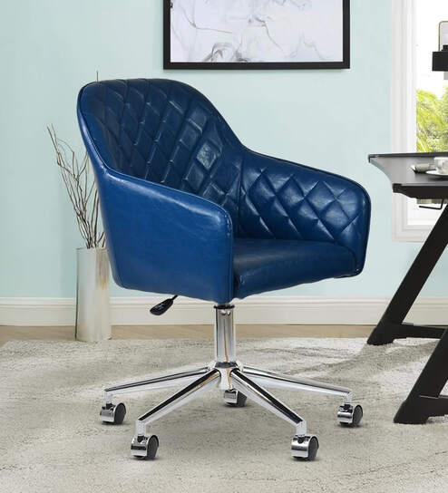 Ewa Leatherette Guest Chair In Blue Colour