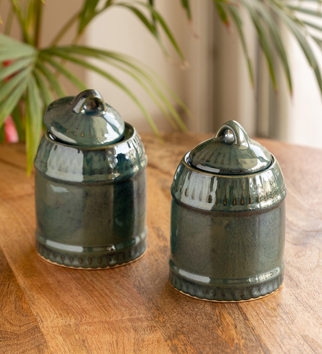 Buy ExclusiveLane 'Tomb Green' Hand Glazed Kitchen Storage Jars and