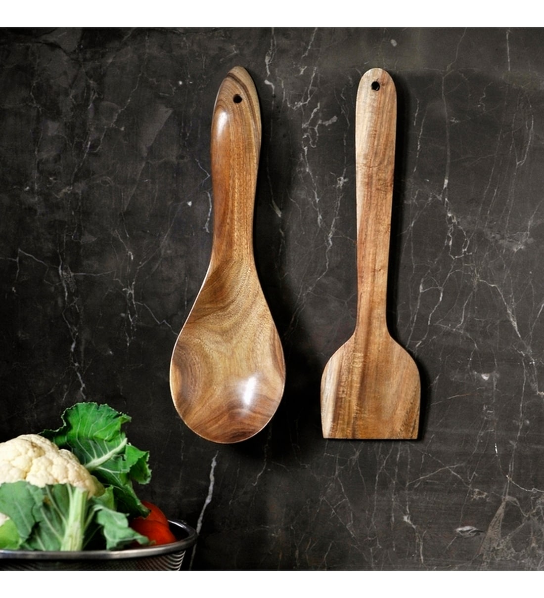 wooden spatula set with holder