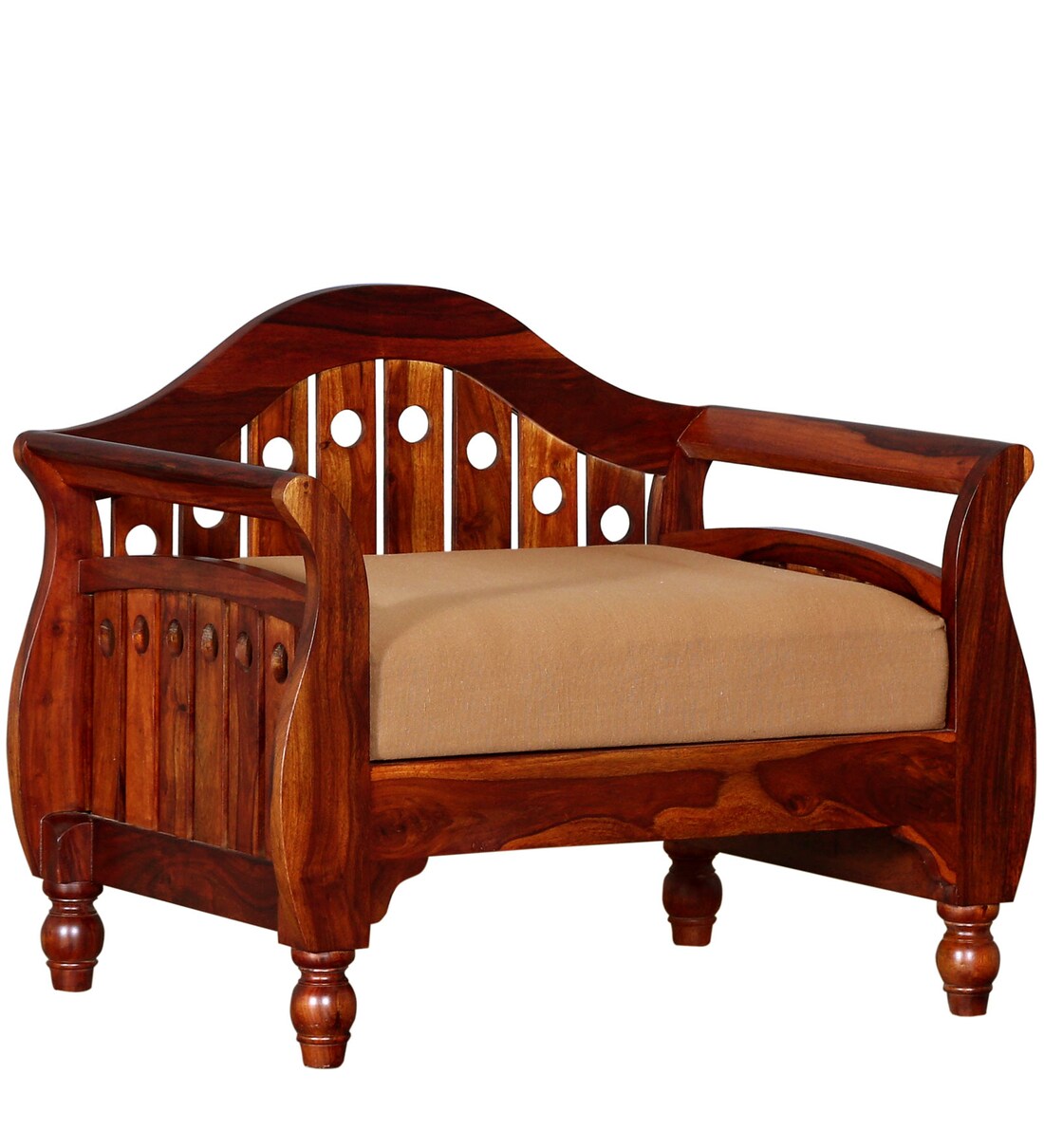 Buy Exeter Solid Wood 1 Seater Sofa in Honey Oak Finish By Mudramark