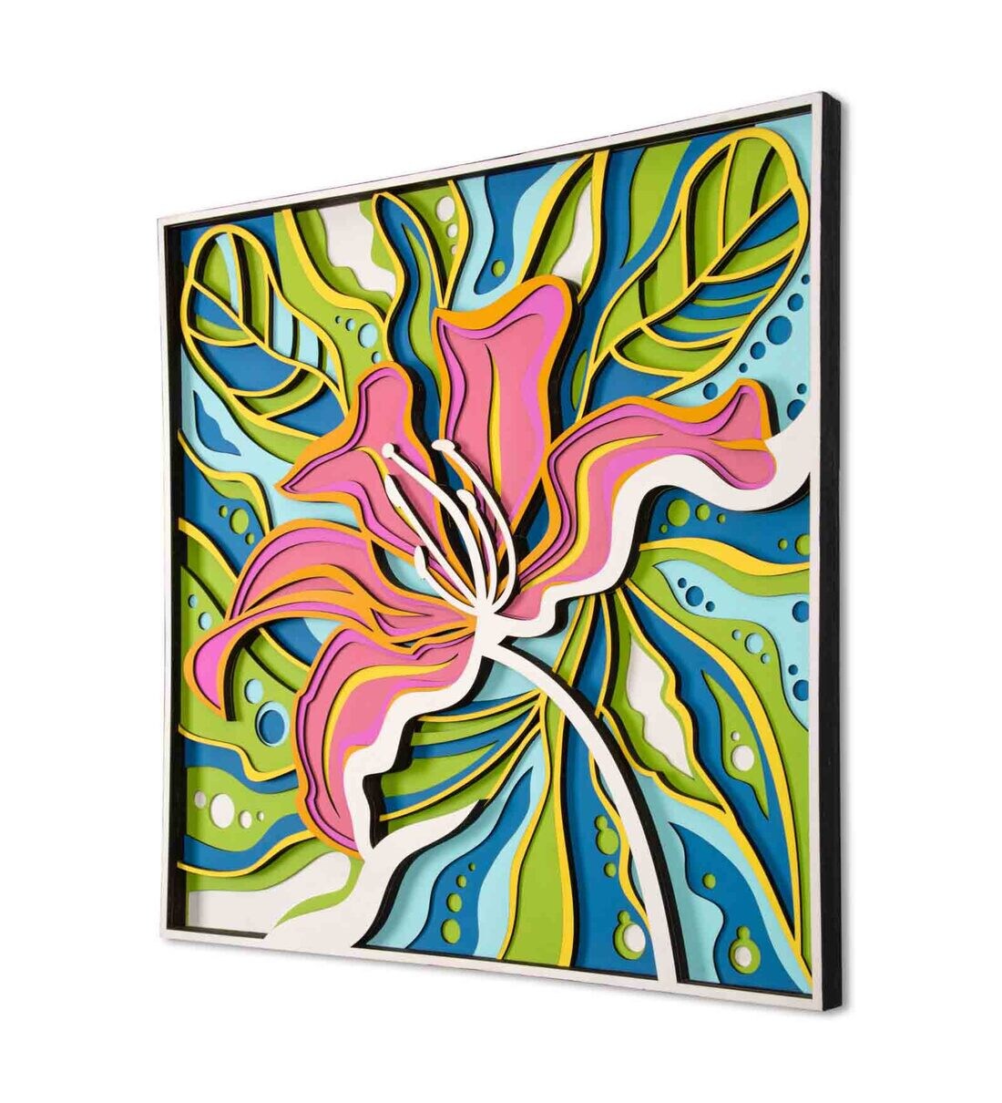 Buy Exotic Floral Pinewood Wall Mural in Multicolour by Wooden Art Studio Online Wooden Wall