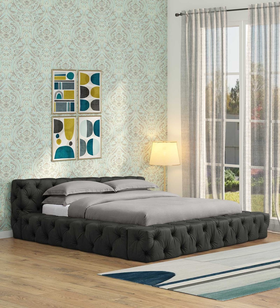 Buy Exquisite King Size Upholstered Bed in Dark Grey Colour by Dreamzz